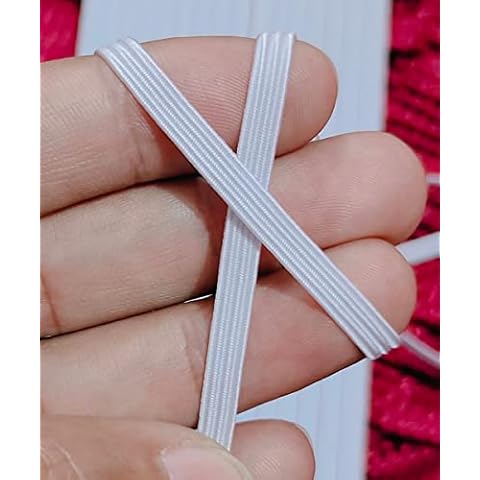 Noshad® White, 5mm - 1/5" Flat Elastic Band Cord for Sewing DIY Mask, Arts and Crafts, Dressmaking, Haberdashery and Clothing Accessory, Material, Supplies Thin Wide Strip of Garter (10 Meter) Cover