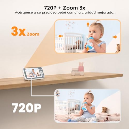 BOIFUN 4'' 720P Camara Vigilancia Bebe Vigilabebes con Camara sin WiFi, Vision Nocturna Infrarouge Invisible, Detección de Temperatura y Sonido, Canciones de Cuna, Protección de la Privacidad - imagen 4