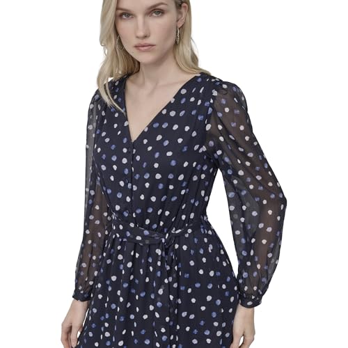 Image of DKNY Women's Long Sleeve V-Neck Tie Waist Midi Dress