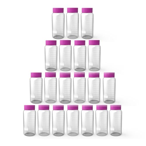WEST TUNE Lab Media Storage Bottles, 1000ml Glass Graduated Reagent Bottles with Purple GL80 Screw Cap, Wide Mouth with Scale Markings, 20 Pack