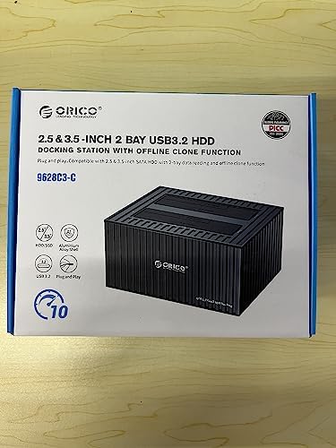 ORICO Aluminum Hard Drive Docking Station With Duplicator/Offline Clone for 2.5/ 3.5 inch SSD HDD, USB C to SATA Dual Bay Hard Drive Dock Support 36TB-9628C3-C