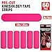60PCS Precut Kinesiology Tape Strips, 2 inch x 10 inch Athletic Tape, Kinetic Tape, Elastic Muscle Tape, Sports Tape, Knee Tape for Exercise and Daily Use - Rose Red