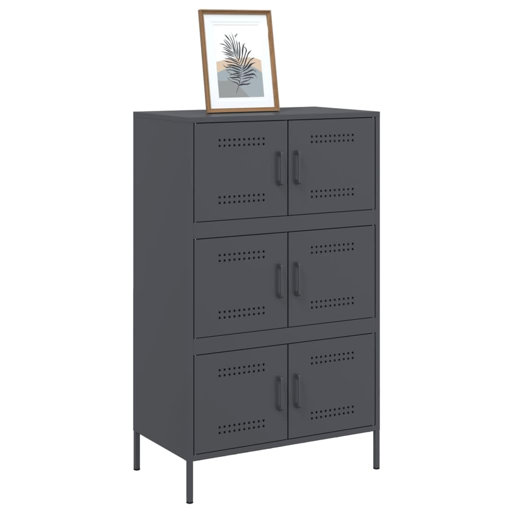 Armario robusto de acero de estilo industrial con 6 compartimentos para salón, color antracita y acero
