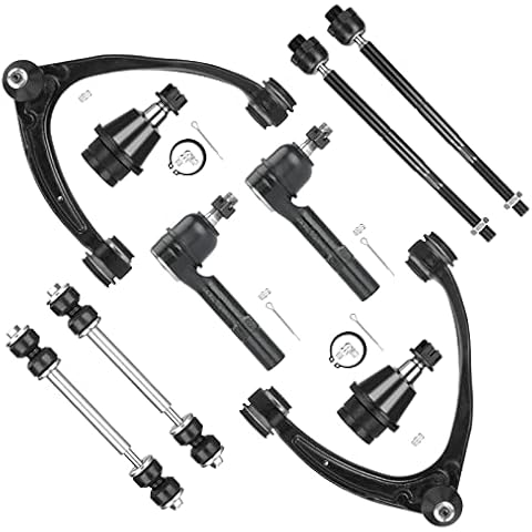 Front Upper Control Arms w/Ball Joints Tie Rods for 2007-2014 Chevy GMC Silverado Sierra Suburban 1500 Avalanche Yukon Tahoe Cadillac Escalade ESV (10pc Set) Cover