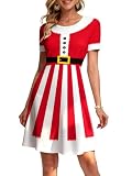 VVNTY Christmas Dress for Women: Holiday Party Dress Ugly Christmas Dresses Xmas Print Short Sleeve Shirts