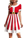 VVNTY Christmas Dress for Women: Holiday Party Dress Ugly Christmas Dresses Xmas Print Short Sleeve Shirts