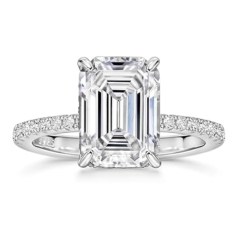 Michooyel 4ct Emerald Cut Cubic Zirconia Engagement Rings For Women D Color VVS Wedding Ring Promise Ring Sterling Silver Women's Ring Cover