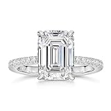 Michooyel S925 4ct Emerald Cut Cubic Zirconia Engagement Rings For Women Wedding Ring Promise Ring Sterling Silver Wedding Band