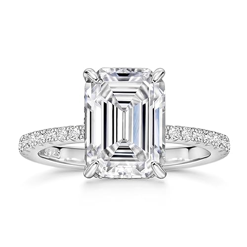Michooyel 4ct Emerald Cut Cubic Zirconia Engagement Rings For Women D Color VVS Wedding Ring Promise Ring Sterling Silver Women's Ring