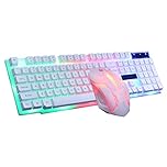 Gaming Keyboard And Mouse, Keyboard and Mouse Set USB Wired Gaming Set GTX300 And Combo Light up for Pc Computer Laptop Desktop White