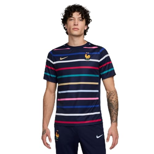 Image of Nike Top France Men's Dri-Fit Academypro Short-Sleeved Top Pm Home, Blackened Blue/Club Gold, FJ2727-499, S