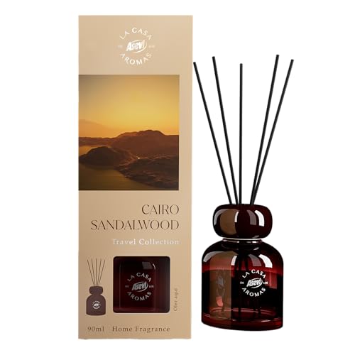 Ambientador ASEVI Mikado Cairo - Travel Collection - Difusor de Varillas 90 ml - Fragancia Sandalwood con Personalidad - Inspirado en el Desierto - Elegancia Sensorial para el Hogar