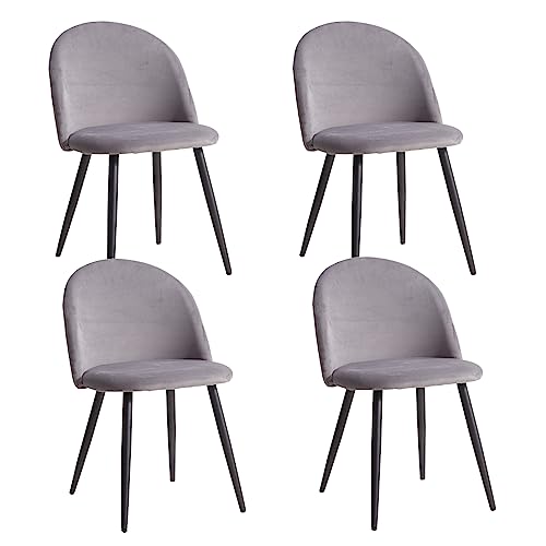 BenyLed Juego de 4 Sillas de Comedor; Sillas de Cocina con Tapizado de Terciopelo; Sillas de Salón Modernas con Patas de Metal Negro (Gris) (EY-04)