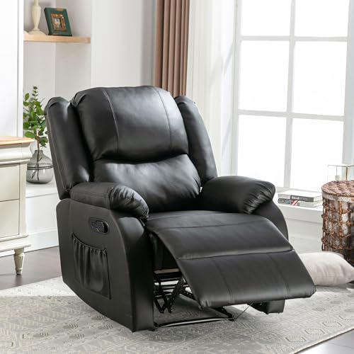 LANTRO JS Leather Recliner Chair, Recliner Armchair with Side Pockets, Adjustable Armchairs for the Elderly, Without Massage and Lifting Function