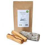 Palo Santo y Salvia Blanca Natural para Quemar - Manojo de Salvia + 2 Palos de Palo Santo - Kit Ritual de Limpieza Energética, Meditación y Aromaterapia