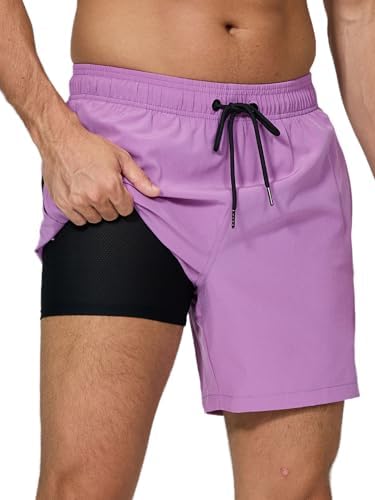 Arcweg Badehose für Herren mit Kompression Liner 2 in 1 Atmungsaktiv Badeshorts Männer Elastisch Trainingsshorts Verstellbar Tunnelzug mit Reißverschlusstaschen
