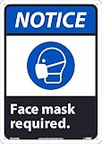 NMC NGA39RB Notice FACE MASK Required ANSI Sign, 14 X 10 X 0.05, Rigid Plastic .050