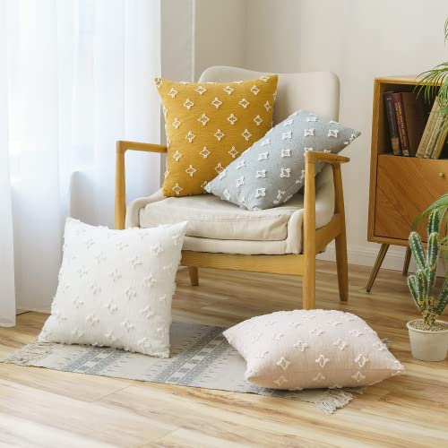 Anroduo Pack Of 2 Boho Decorative Throw Pillow Covers With Tufted Rhombic Jacquard For Room Decor Boho Pillow Covers Decorations 16X16 Cute And Soft Pillowcase For Couch Sofa Bed And Living Room White #TOP7