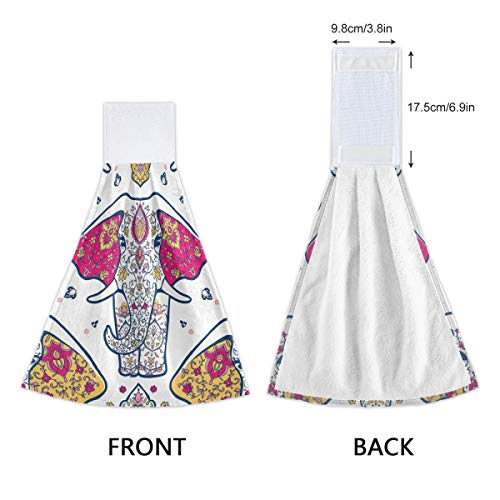 Kitchen Hand Towels Hanging Loop Mandala Elephant Super Absorbent Hand Dry Towels 12'' X 17'' Soft Dish Wipe Cloth For Home - 2 Count #TOP3