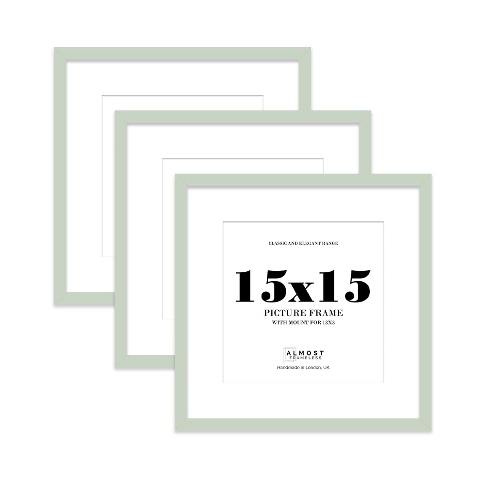 15x15 Mint Green Picture Frame with Mount for 13x13 Photos, Prints - Modern Square Wall Frame, Set of 3