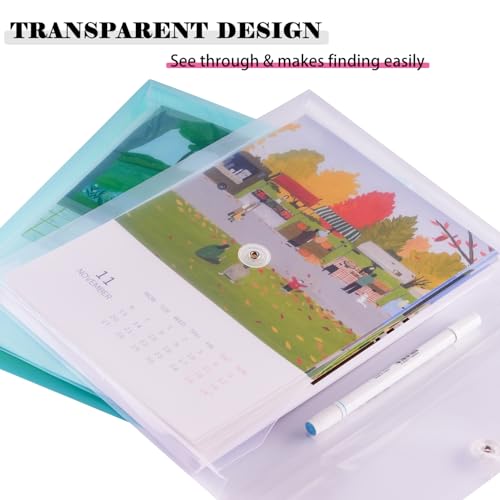 Envelopes de plástico poli tamanho carta A4 com fecho de botão e cordão, pastas de arquivo transpare