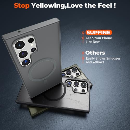 Image of SUPFINE Magnetic for Samsung Galaxy S23 Ultra Case, (Built-in Magnets) (Military Grade Drop Protection) Slim Translucent Shockproof Phone Case,Titanium Gray