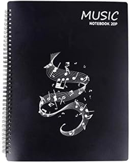 Music Sheet Folder Song File Clef Paper Storage Documents Holder Bag, Blank Plastic Concert Choral Folder A4 20 Pages/ 40 Pockets for Musicians and Band, Writable and 180-degree Spiral-Bound