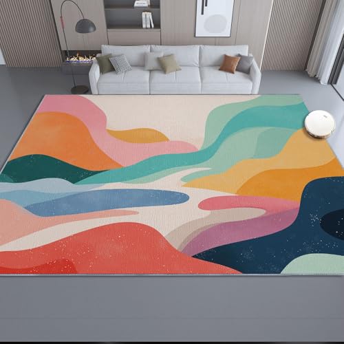 Tapis de salon 90x150 cm géométrique multicolore résistant - 3