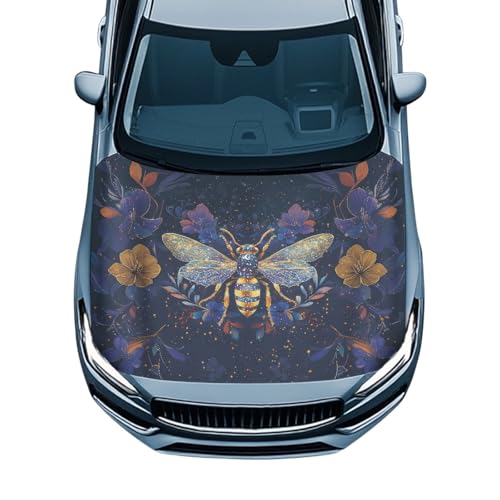 Image of Car Hood Cover,Bee Print Portable Car Hood Cover Protector Suitable Most Automotive Sedans Trucks Pickup Sports Cars for Outdoor
