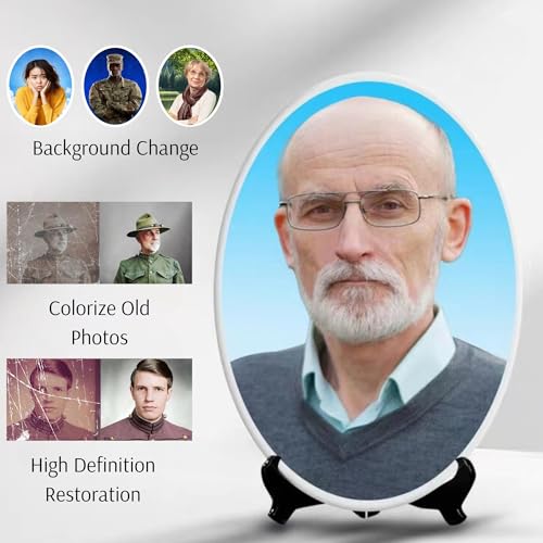 Personalized Memorial Ceramic Photo Tile – Oval 4\" Waterproof Porcelain Picture for Tombstones & Graves, Headstone Plaque for Cemetery Decorations, Funeral Tribute Portrait