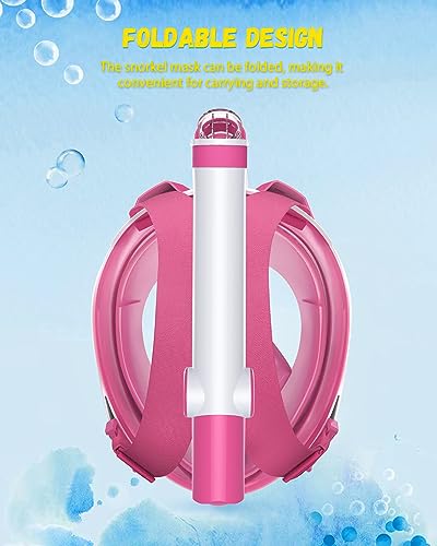 Máscara de snorkel facial completa para niños WSTOO, con vista panorámica de 180 grados, antivaho y a prueba de fugas, con tubo respirador y snorkel seco miniatura 7