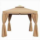 7 Star Decor 10x10 Ft Beige Gazebo Tent for Terrace/Garden | Waterproof Outdoor Canopy with Zipper Curtains | UV-Resistant & Durable