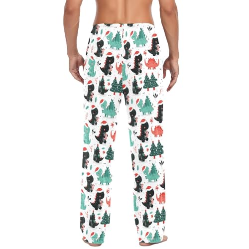 Christmas Dinosaurs Men's Pajamas Pants Cotton Sleep Bottoms Pants Lounge Sleepwear - S3
