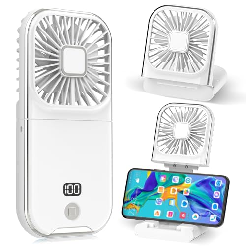 Dealswin Handfläkt minifläkt 4 regulatorer USB-fläkt liten uppladdningsbar bärbar hand liten fläkt fickfläkt 3 000 mAh batteri handhållen fläkt för kontor hemma utomhus (vit)