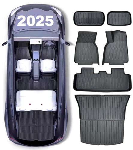 CHIYLE フルセット フロアマット for 新型 Tesla Model Y 2025 Juniper オールウェザー フロアマット、Tesla Y フランク/トランクマット リアカーゴライナー、Tesla Model Y アクセサリー 2025 (6点セット) (2025 Model Y Juniper 専用)