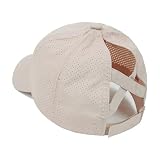 YAMEE Czapka baseballowa z otworem na kucyk dla kobiet, siatka szybkoschnąca, gładka czapka baseballowa z krzyżowym otworem na kucyk, lato, czapka sportowa, regulowana, Khaki, Rozmiar uniwersalny