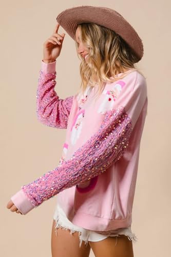NUFIWI Pink Santa Face Sequin Sleeve Sweatshirt - Image 4