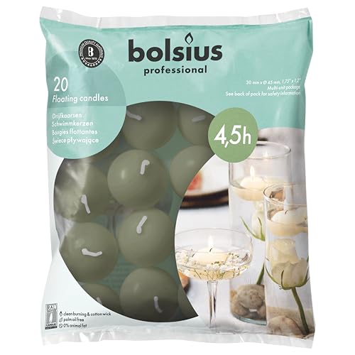 Bolsius Schwimmkerzen - Grün - 20 Stück - Durchmesser 45 mm - Länge Brenndauer 4,5 stunden- Praffinwachs - Ohne Palmöl - Dekorative Haushaltkerzen