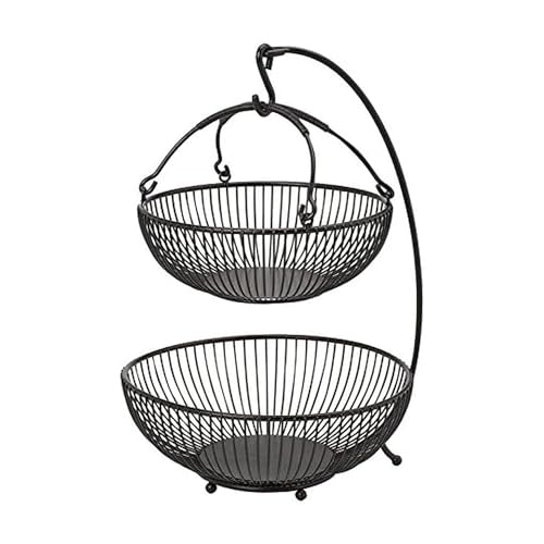 Gourmet Basics by Mikasa 5164241 Spindle Adjustable 2-Tier Basket with Banana Hook, Black with Gold Antiquing