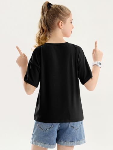 Image of Girls Short Sleeve T Shirts Kids Summer Crewneck Tops Basic Tees 5-14 Years