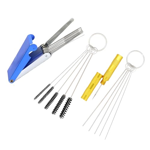 EKUWU Carburetor Cleaning Kit, Torch Tip Cleaner, 13 Clean Line Set + 5 Cleaning Needles + 5 Nylon Brushes + 1 Sharp Pick Needle, for Motorcycle ATV Lawn Equipment Carb Welding Stove Spray Gun