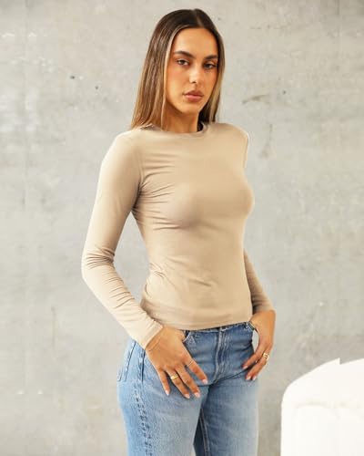 Image of Abardsion Women's Slim Lightweigh Long Sleeve T Shirts | Fall Clothes 2026 Casual Basic Crewneck Going Out Crop Tops Y2K
