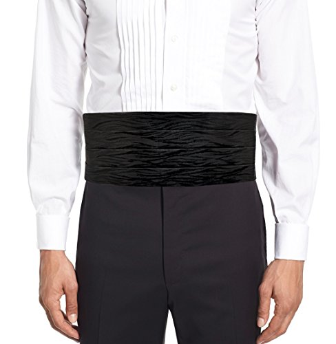 Remo Sartori Made in Italy Men's Black Zebra Cummerbund Tuxedo Belt, 4 Folded, Silk (Large: Adjustable from 36'' to 44'')