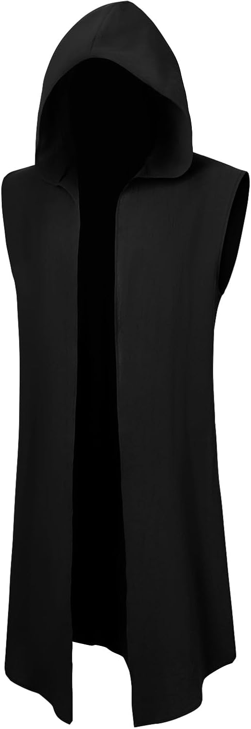 Runcati Mens Renaissance Costume Hooded Surcoat Medieval Knight Sleeveless Tunic Tops Tabard Viking Holloween Cloak - Image 5