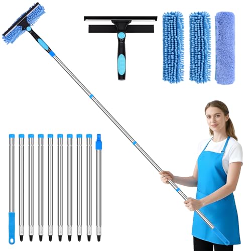 3.7M/ 12.2FT Window Cleaning Tools, Professional 2 in 1 Window Cleaner Tool Kit, 2 in 1 Extendable Squeegee Window Cleaner for high Windows, Solar Panels, Car by Lorpect - Used condition - CA$26.99