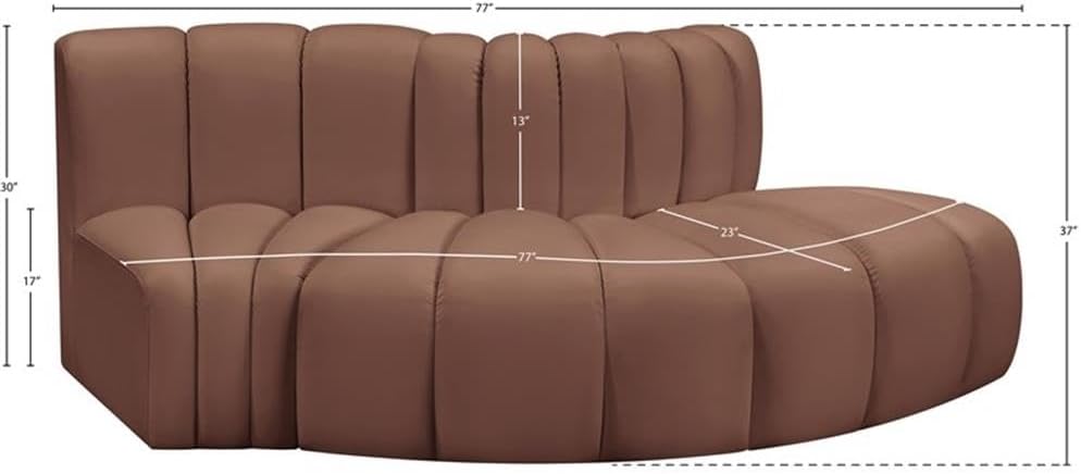 BOWERY HILL Contemporary Modular Sectional Sofa, 77 in Wide, Cognac Vegan Leather Upholstery, Deep Channel Tufting, Versatile Configurations, Sleek Design for Living Room or Home Office
