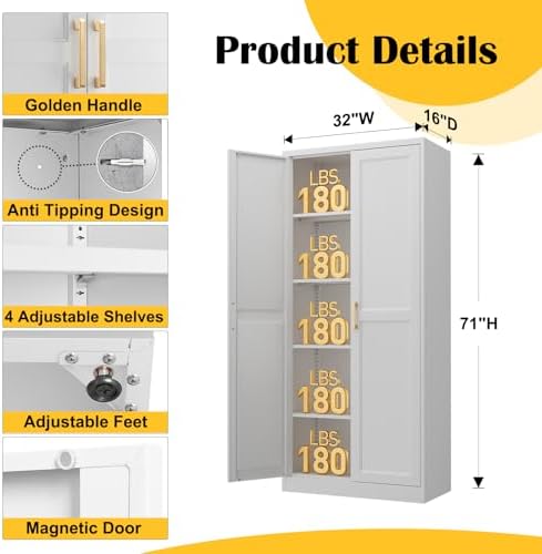 Steeloong 71"Metal Pantry Storage Cabinet with Doors & 4 Adjustable Shelves - 2