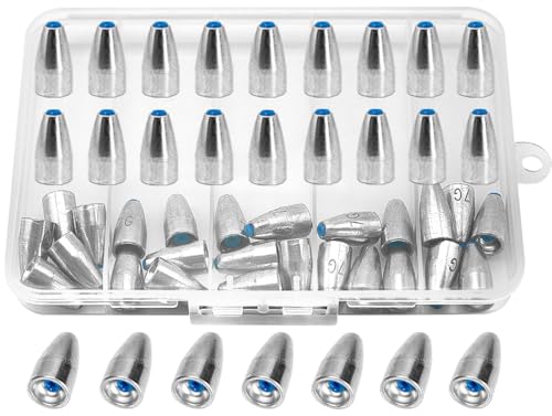 50pcs Bullet Fishing Sinkers Weights Built-in Plastic Core Texas Rig Carolina Rig Punching for Bass Fishing 1/8oz to 3/8oz (1/4oz(50Pack))