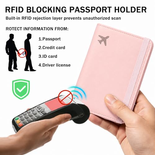 Image of ZOPPEN RFID Blocking Passport Holder for Travel - PU Leather Waterproof Lightweight Passport Cover Wallet for Women Men, Travel Organizer with Card Slots for Airline Tickets & Passport Book, Pink