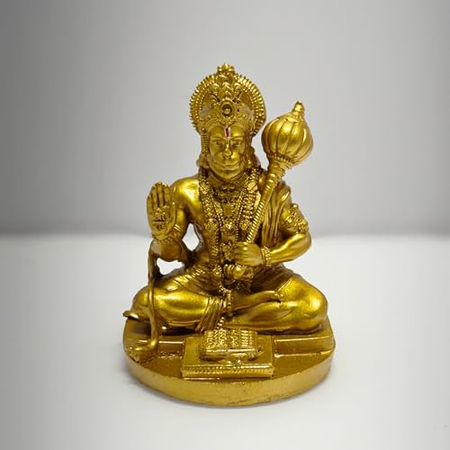 Golden Hanuman Ji Idol - Handcrafted Terracotta and Resin Statue for Home Decor Spiritual Gifts and Puja - Compact and Lightweight (6 x 5.5 x 8.5 cm 120 g) - Perfect for Mandir and Meditation